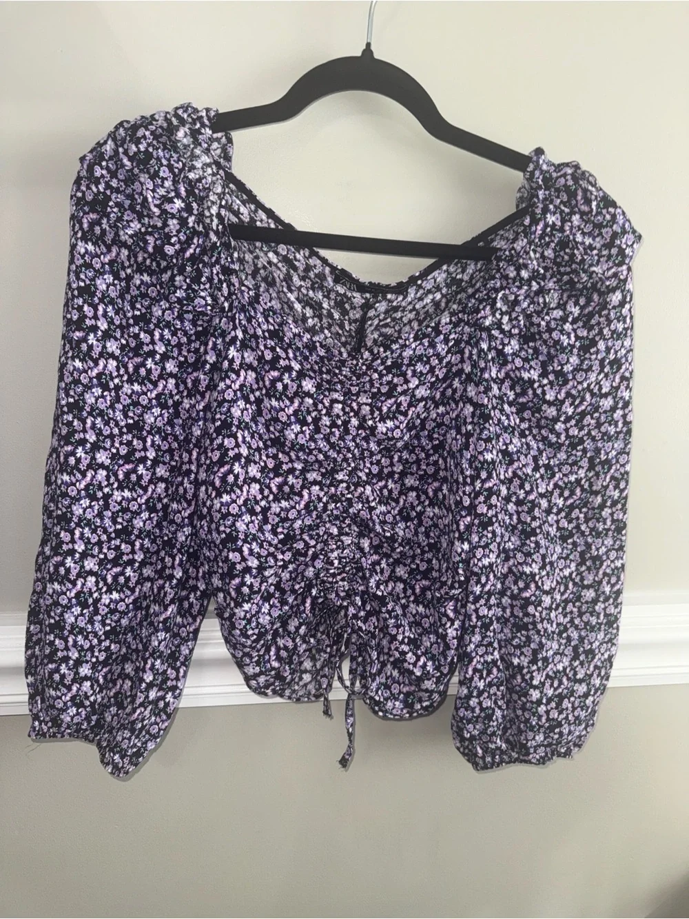 Zara Purple Floral Cottagecore Ruched Crop Top L 318